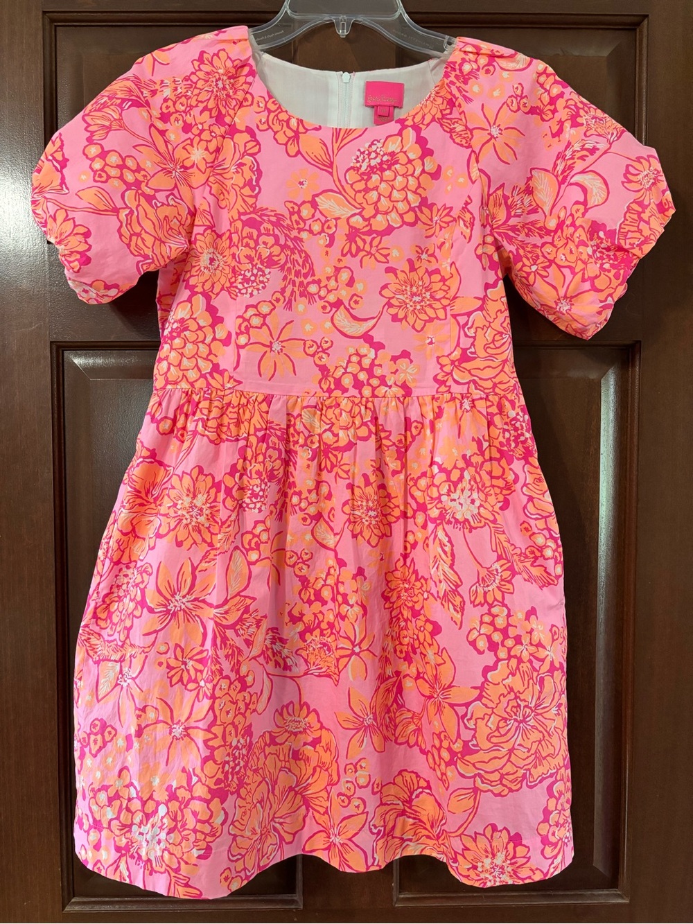 Girls Lilly Pulitzer mini Knoxlie dress size 14 pink peach floral fancy